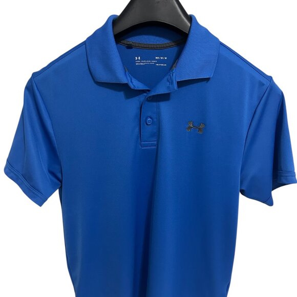 Under Armour Heatgear Golf Polo Shirt Size Medium Loose Fit Logo Blue - Picture 1 of 6